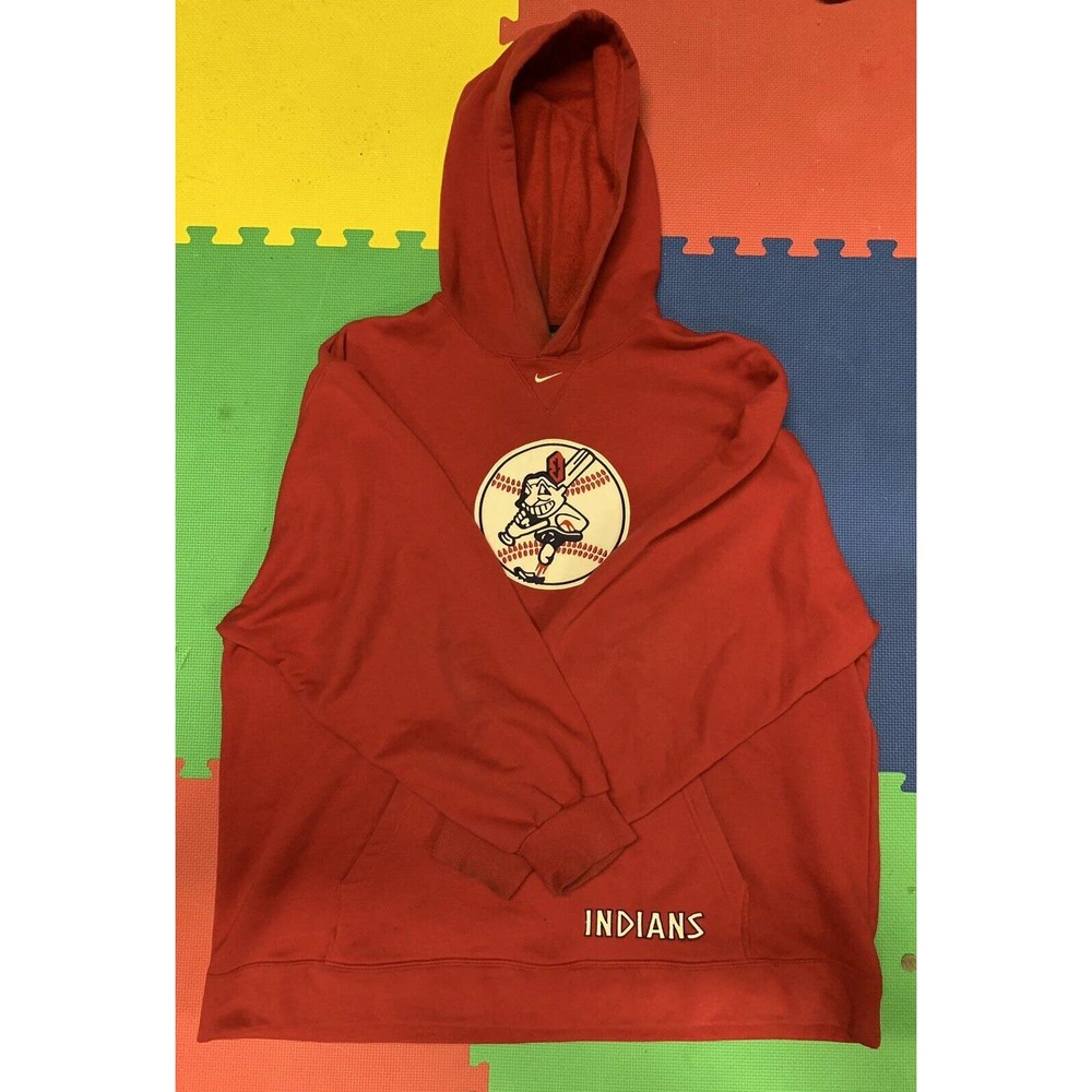 Vintage Cleveland Indians Sweatshirt Men XXL Nike Center Swoosh Hoodie MLB Red